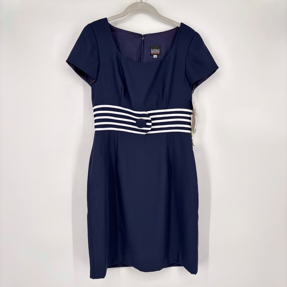 NWT Vintage Datiani Shift Dress Sz‎ 10 Striped Career Work Office Navy Nautical